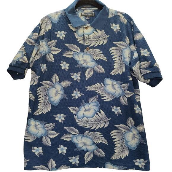 Island Tropics Mens Polo Multi-Color Size Large 100% Cotton Floral Pullover - Picture 1 of 12